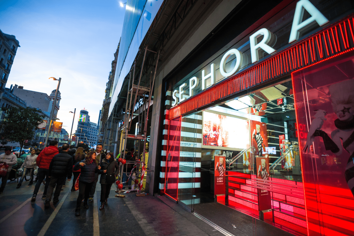 The exterior of a Sephora retail store.