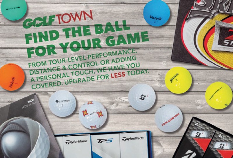 Article de publipostage de Golf Town mettant en vedette ses balles de golf. 