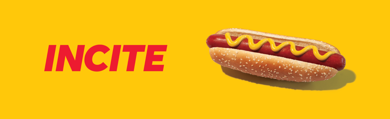 The Incite logo next to an image of a Costco hotdog.